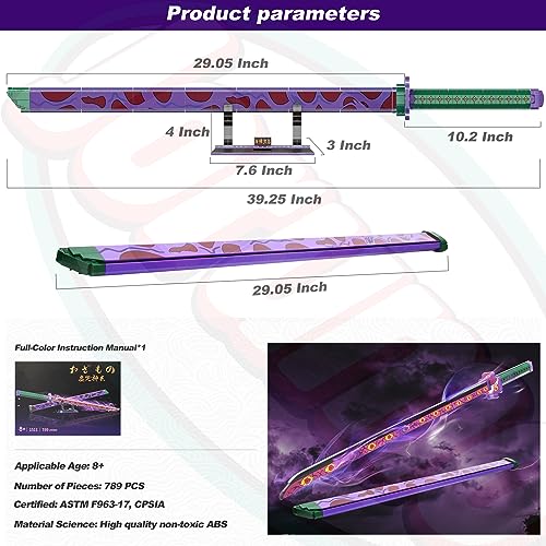 Image of Jorumo Sword Building Set, 39in Kokushibo Sword Building Block with Scabbard and Stand, Handmade Cosplay Anime Sword Toy Building Set for Collecting and Gifting, 789 pcs