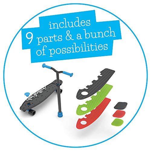 Chillafish Skatieskootie Customizable Training Skateboard and Lean-to-Steer scooter with Detachable Stability Handlebar, Multiple Deck & Tail color options, Ages 3+, Black Mix