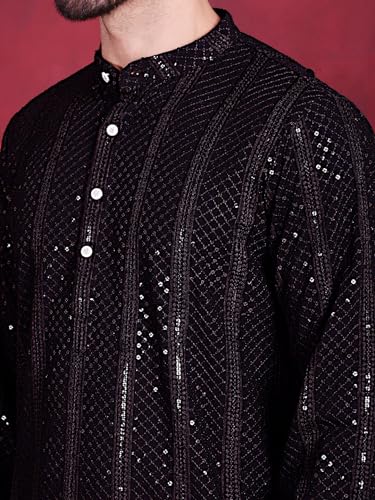 Image of Jompers Men's Regular Fit Rayon Sequins Chikankari Embroidered Kurtas