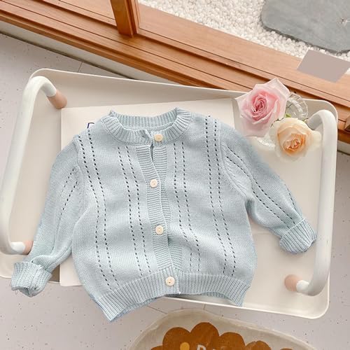 Hollow-Out Knit Cardigan for Toddler Girls Button Closed Casual Tops Solid Color Long Sleeve Cardigan2
