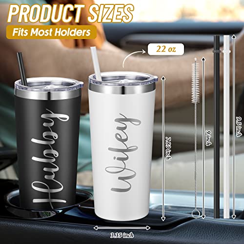 Zubebe 22 Oz Wifey And Hubby Travel Tumbler Set Of 2, Stainless Steel Tumbler With Slide Close Lid And Straw Wedding Gifts For Couple Valentine's Day Engagement Anniversary Bridal Shower #TOP1