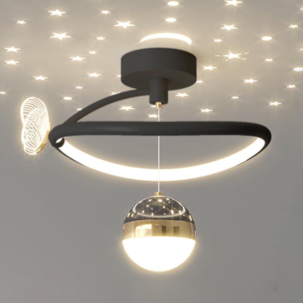 Lámpara colgante de pasillo con proyección de cielo estrellado y aro LED moderno