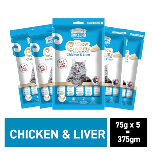 Image of Grain Zero Chicken & Liver Creamy Cat Treat (75g x 5 Pouches) Total 375g