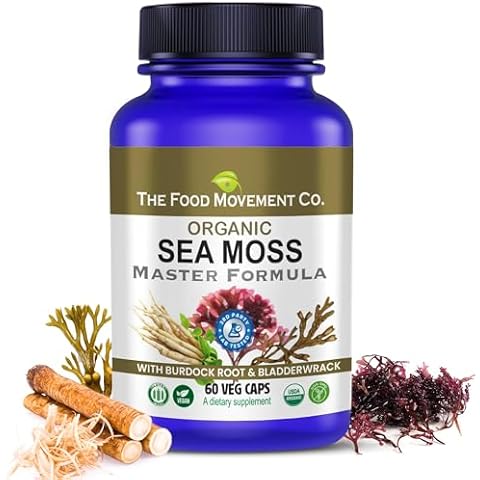 THE FOOD MOVEMENT CO. Sea Moss Master Formula with Burdock Root & Bladderwrack for Gut Health | Organic Vegan Supplement for Women & Men | Irish Sea Moss Blend for Optimal Well-Being (60) Cover