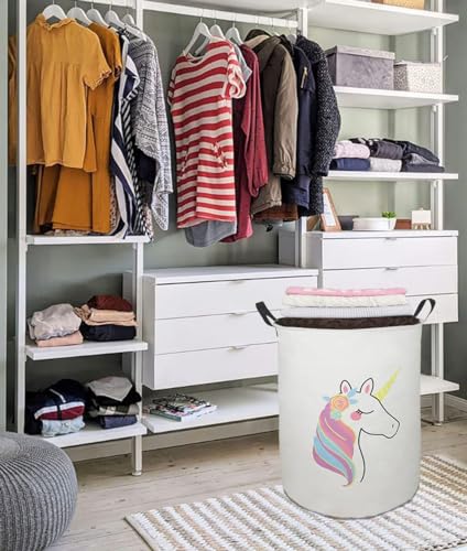 Image of Collapsible Kids Laundry Basket Clothes Hamper, Foldable Storage Organizer Bin, Toy Clothes Storage with Handles for Boys Girls Bedroom, Room Decor Unicorn