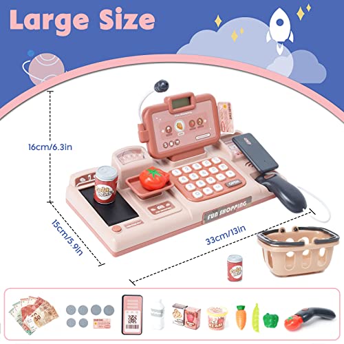 Kids Cash Register Toy Pretend Play Store Electronic Toy Set Classic Count Toy With Sound, Scanner, Food, Shopping Basket Pretend Credit Card Gift For Boys Girls 3 4 5 6 7 8+ Years #TOP2