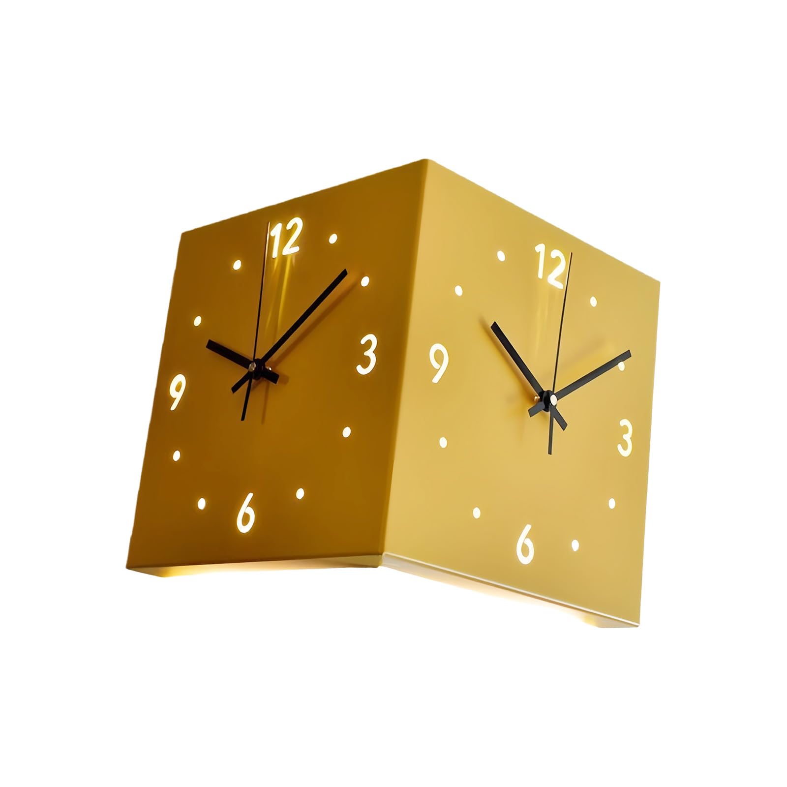 NEWFT Decorative Wall Clocks Sensors Light Moderns Home Decors Mounted Angles Clocks Double Sided Corner Wall Clock Gift Battery Operated SILENTs