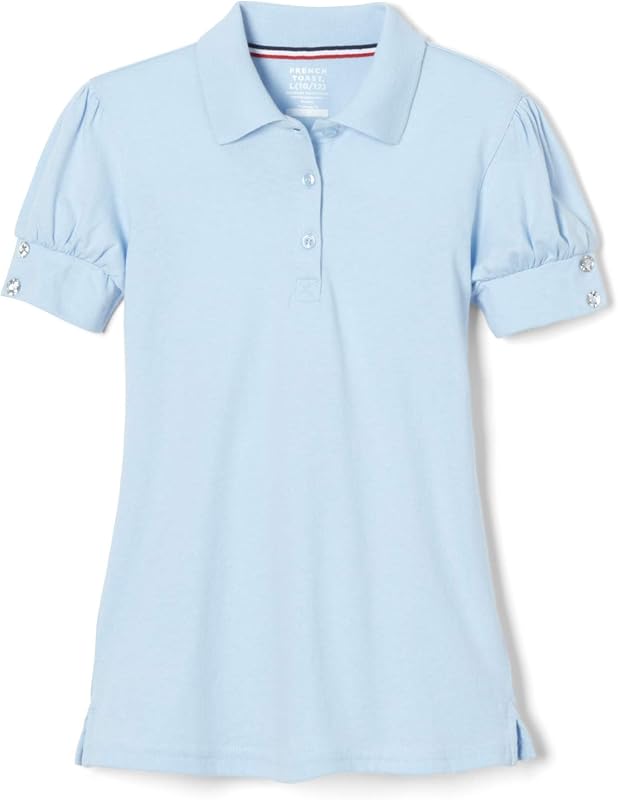 Girls Puff Sleeve Double Button Polo