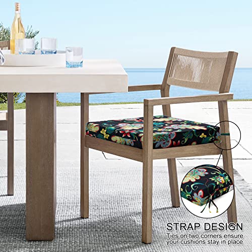 Wellsin Outdoor Chair Cushions For Patio Furniture - Patio Chair Cushions Set Of 4 - Waterproof Square Corner Outdoor Seat Cushions 18.5"X16"X3", Flower Black #TOP5