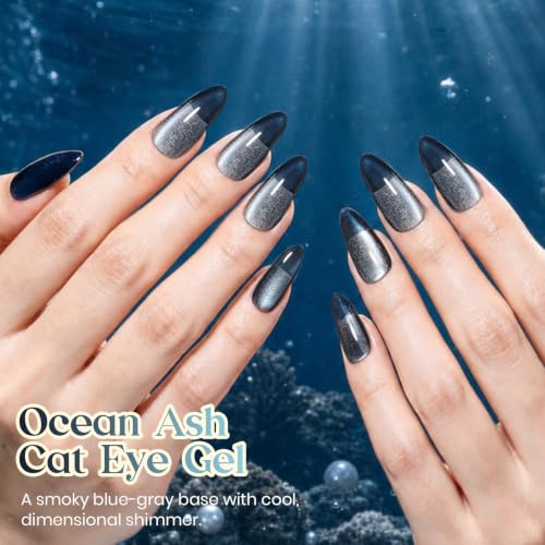 Image of Beetles Blue Gray Glass Cat Eye Gel Nail Polish, 15ML Ocean Ash Gel