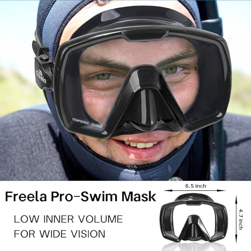 Image of Freela Adult Snorkel Diving Mask with Nose Cover, Tempered Glass Anti Fog Waterproof 180 Panoramic Wide View Scuba Free Diving Goggles for Men Women