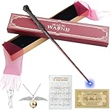 PLLYPE Baguette magique de 37 cm avec lumière, baguette de sureau réaliste avec chargement USB, baguette magique avec dicton magique, collier de station, accessoire Wizarding World pour sorcières et