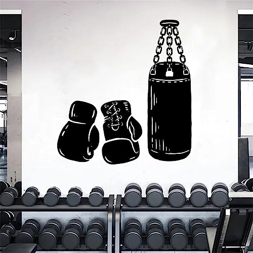 HUANYIN Boxing Gloves sandbag Wall Sticker Vinyl Martial Arts Sticker for Gym Window Living Room Decoration Mural Removable Wallpaper, 42x46cm