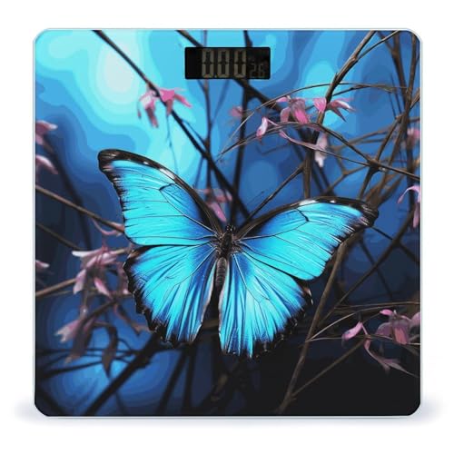 Báscula Digital de Baño Azul con Mariposa y Bambú miniatura 1