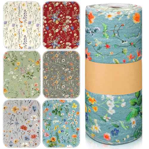 Image of Redbaker 36 Pcs Reusable Paper Towels Rolls Kitchen Towels Bulk Washable Paperless Cloth Cotton Hand Napkins with Cardboard Reusable Napkins for Kitchen Bathroom (Flower Style)
