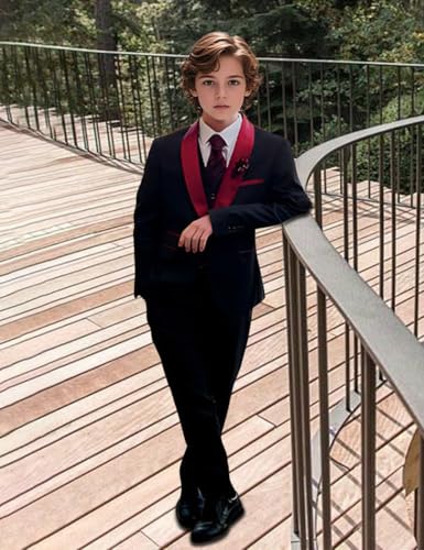Image of Tuxedo Suits for Boys 3 Pieces Slim Fit Boys Formal Suit Dresswear Ring Bearer Outfit Blazer Vest Pants for Wedding Grooms