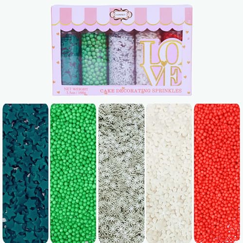 Confect Christmas Sprinkles | Red, White, Green, Holly Green & Grey Mix | Edible Holiday Sprinkles for Cakes, Cupcakes & Cookies | Festive Baking Decoration- 5 Oz