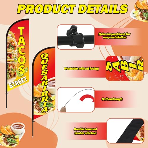 Hahafelt 2 Pcs Quesabirria Tacos Flag with Pole Kit and Ground Stake by Hahafelt - Used condition - Image 3