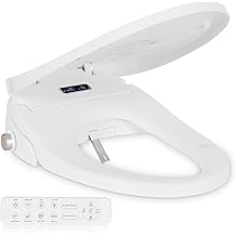 Smart Heated Toilet Seat for Elongated V-Shaped Toilets &ndash; Bidet Warm Water Wash, Self-Cleaning Nozzle, Warm Air Dryer, Deodorizer, Soft-Close Lid, LED Night Light &amp; Remote Control, Easy Install