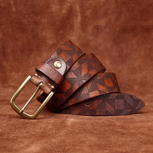 Thicken Genuine Leather Embossed Belt Distressed Strap Engraved Plaid Heavy Duty High Hardness Solid Brass Buckle4