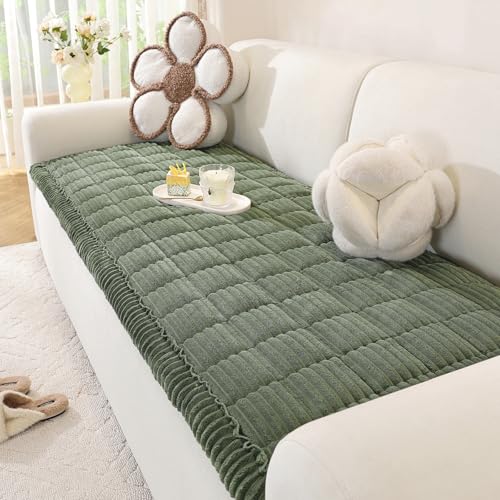 Sofa Covers 2 3 4 Seater, Corner Sofa Cover L Shape, Pet-Friendly Couch Cover Furniture Protectors for Dogs, Thick Soft Corduroy Sofa Pads Fuzzy Couch Cushions for Pets, Kids (Green, 70x210cm)