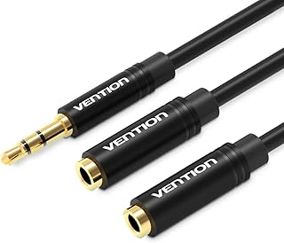VENTION 30cm Audio Splitter Cable 3.5mm Jack Macho a Doble Jack Hembra Adaptador, para Audífonos, Auriculares, Smartphones, Tablets, Samsung, PS4, MP3, No Compatible con Micrófono (Negro)