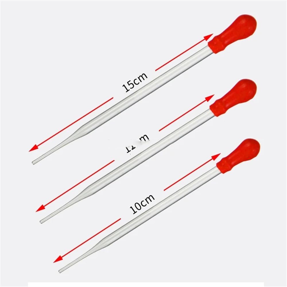 Pipeta cuentagotas de vidrio borosilicato con cabezal y tapa de goma. Paquete de 10 unidades en varios tamaños.(Length 15cm)