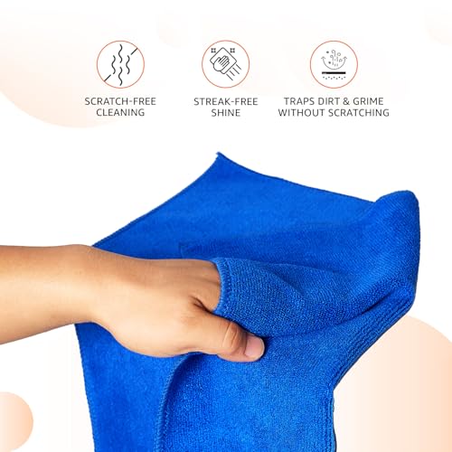 Image of Amazon Basics Microfiber Cleaning Cloth | 350 GSM | Ultra Soft | Super Absorbent | Reusable | Pack of 5 (Multicolor)- 40cm X 40cm