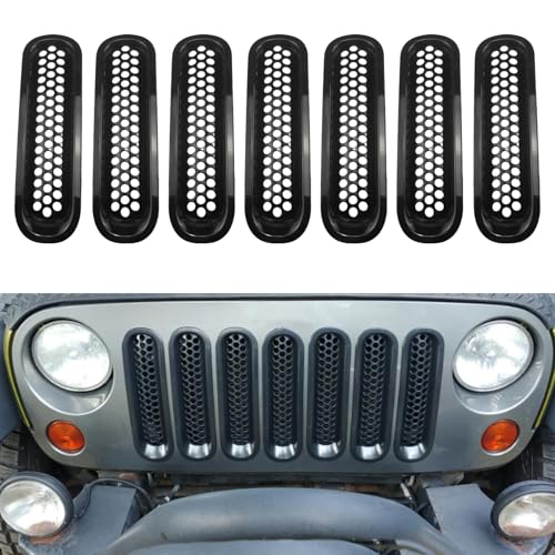Image of Front Grill Mesh Insert Grille Guard Gloss Black Fits for Jeep Wrangler JK JKU Sport Freedom Unlimited Sahara Rubicon 2007-2017 Front Insert Grille Clip-In