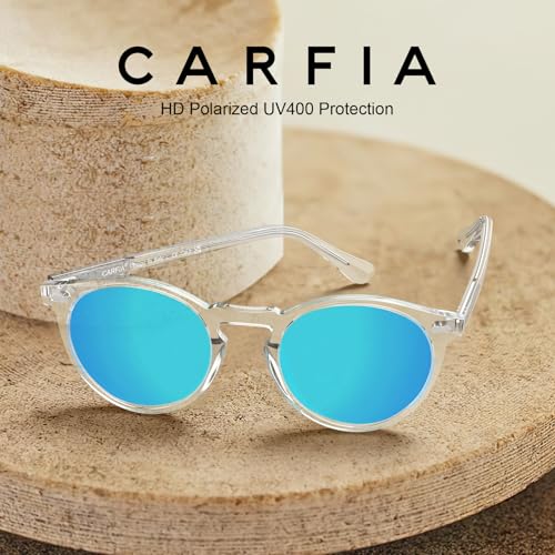 Image of CARFIA Acetate Polarized Sunglasses for Men Retro Classic Round Shades