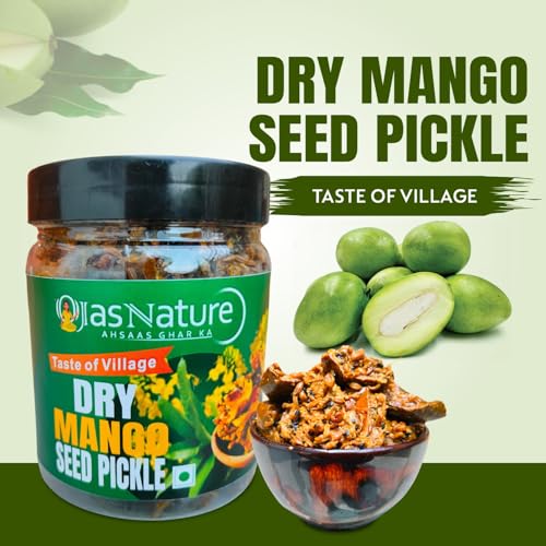 Image of Ojas Nature Homemade Dry Mango Pickle 400g Aam Ka Sukha Bharua Achar - Less mustard Oil & Preservative Free | Sun-Dried, Salty, Sour, Tangy, Spicy | Punjabi style | Fresh Mango Pickles & chutneys (400 G) | food grade Pet Jar