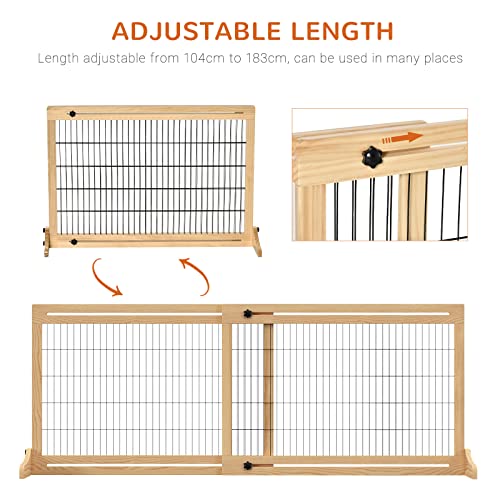 PawHut Adjustable Wooden Pet Gate, Freestanding Dog Barrier Fence with