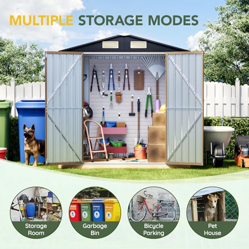Image of Breezz 4X6FT Outdoor Steel Storage Shed with Frame Floor,Lockable Doors, Weather-Resistant Metal Tool Shed for Garden, Backyard, Patio, and Utility Storage