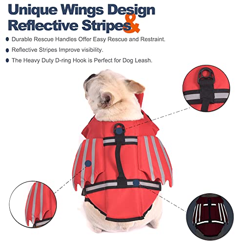 Petglad Dog Life Jacket, Wings Dog Life Vest With Chin Float Rescue Handle For Small Medium Large Dogs, Adjustable High Visibility Flotation Pet Safety Swim Vest For Swimming Boating (Red, Xs) #TOP3
