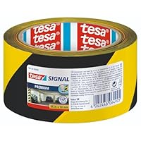 tesa Signal Markierungsklebeband PREMIUM - selbstklebendes Warnband zur permanenten Markierung und Kennzeichnung von Gefahrenzonen - aus robustem PVC - 66 m x 50 mm - Schwarz/Gelb