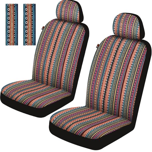 Sino Salected Baja Saddle Blanket Car Seat Covers Front Set Washable Breathable Striped Woven Cloth Seat Covers for Cars SUV Truck Airbag Compatible(Orange)