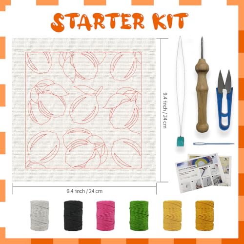 Image of BEUNITONE DIY Punch Needle Kits for Beginners,Lemon Pre-Printed Pattern,Embroidery Punch Needle Starter Kits for Adults,Includes Pre-Printed Cloth,Yarns,Hoops,Threader and Instruction