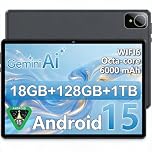 Tablet Android 15 de 10 Pulgadas Gris, 6GB RAM (hasta 18GB) 128GB, Octa-Core T30, Pantalla IPS 1280x800, Batería 6000mAh, WiFi Dual, GPS, Desbloqueo Facial, Bluetooth, USB-C, TF 1TB
