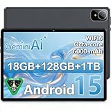 Tablet Android 15 de 10 Pulgadas Gris, 6GB RAM (hasta 18GB) 128GB, Octa-Core T30, Pantalla IPS 1280x800, Batería 6000mAh, WiFi Dual, GPS, Desbloqueo Facial, Bluetooth, USB-C, TF 1TB
