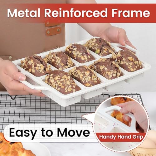 Mini Loaf Pan, Metal Reinforced Silicone Mini Bread Loaf Pan Nonstick Cornbread Pan 8 Cavities Silicone Molds for Baking Bread, Loaf, Meatloaf, Brownie, Butter - Thumbnail 3