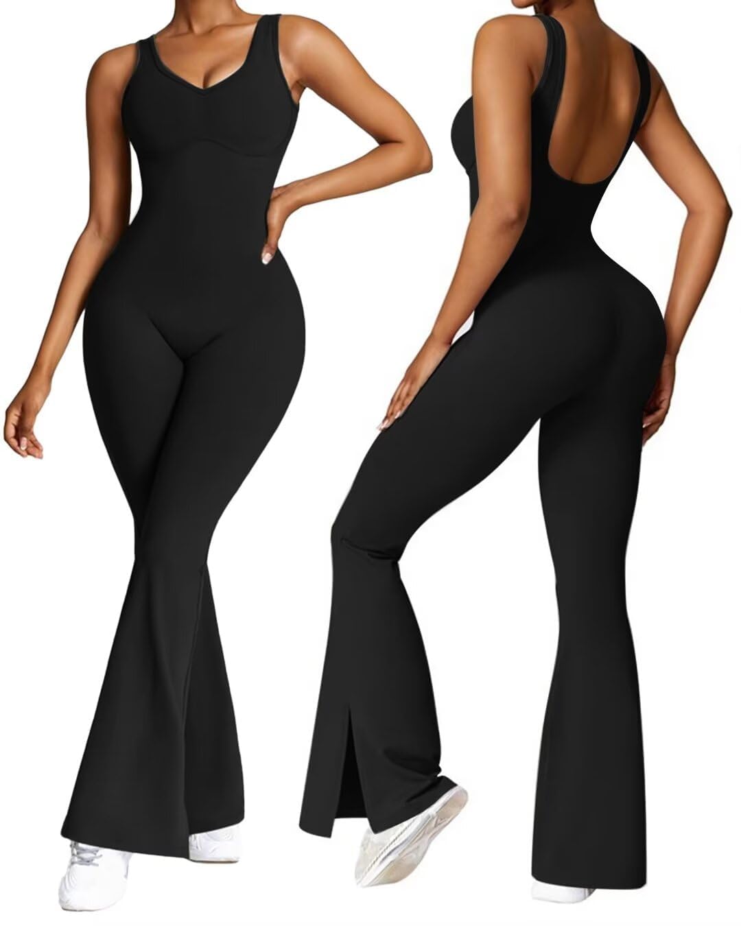 Vertvie Mono para mujer, ajustado, largo, sin mangas, deportivo, con almohadillas, para yoga, con corte de bota, mono de entrenamiento