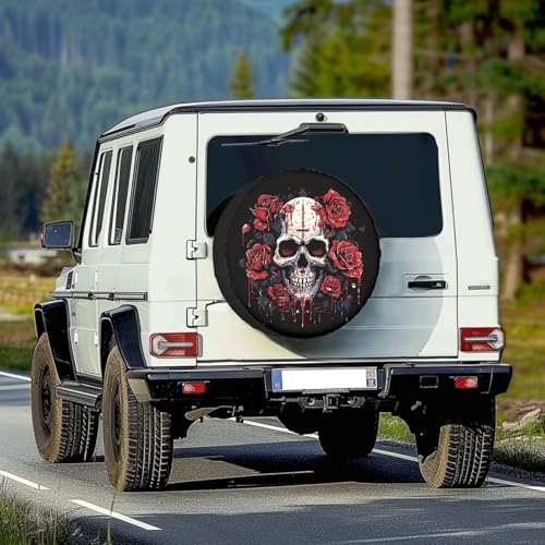 Image of Pensura Skull Flowers Spare Tire Cover Weatherproof Wheel Covers Portable Universal Wheel Camper Spare Tire Cover for RV Trailer, Jeep, Truck, SUV