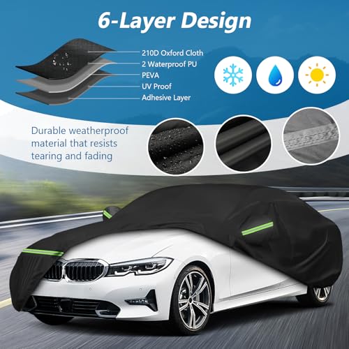 Image of Waterproof Car Cover for BMW 3 Series 2007-2023 210D Oxford & Cotton Lining | for M3 M340i 340i 335i 330i 328i 320i E90 F30 G20, Outdoor All Weather Full Cover with Zipper, Windproof