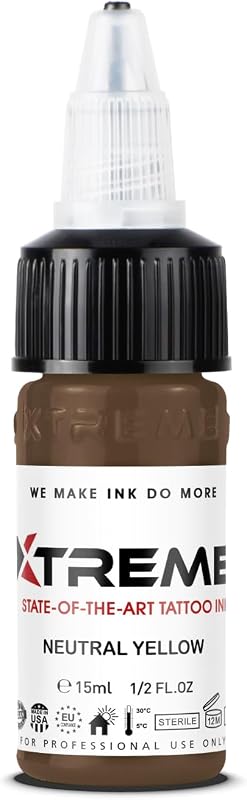 Tinta para tatuagem XTREME Yellow à base de água, sem acrílico, viscosidade média, pronta para uso, 15 mL