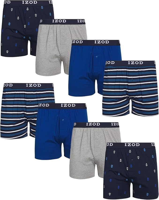 IZOD Men's Boxer Shorts - 8 Pack Classic Knit Mens Underwear Boxers with Functional Fly - Breathable Boxers for Men (M-2XL)