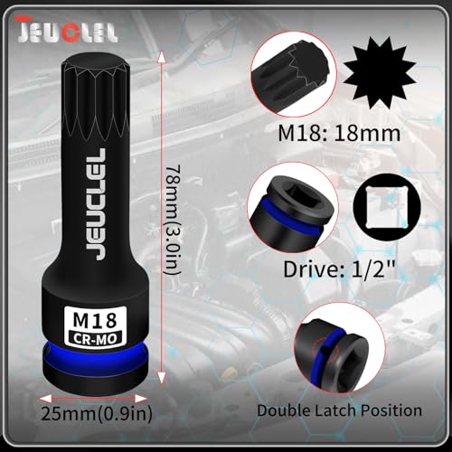 Image of M18 Triple Square Impact Spline Bit Socket, 18mm 1 /2 inch Drive Socket | 12 Point, Cr-Mo, Lengthen Screwdriver Adapter for Electric Ratchet Wrenches, Fastening Screws, Socket Wrench, Head Drill