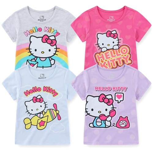 T-Shirt Fille Hello Kitty anti-déformation lot de 3 hauts résistants aux lavages répétés