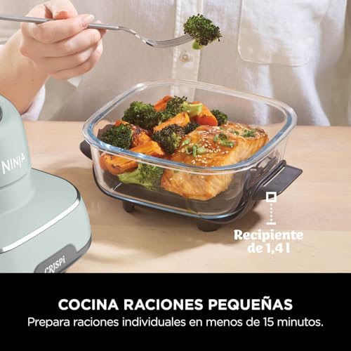 Ninja CRISPi Freidora de Aire portátil, 3,8 l, 4 en 1, freír con Aire, Asar, Mantener Caliente y gratinar, compacta, Incluye 2 recipientes de Vidrio extraíbles y Tapas, 1700 W, Salvia, FN101EUSG - imagen 14
