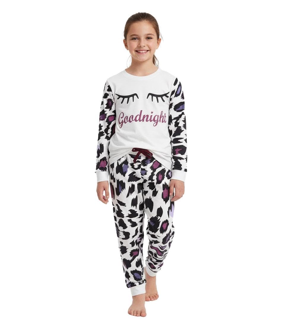 A2z 4 Kids Girls White Leopard Pyjama Set Long - Pjs 154 _.13