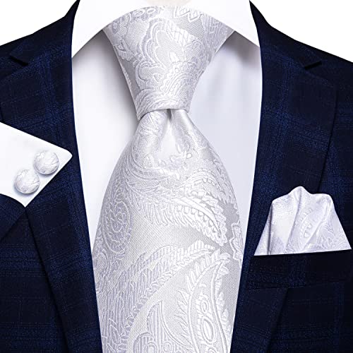 Image of Hi-Tie Paisley Floral Ties Set for Men Silk Mens Stripes Necktie Pocket Square Cufflinks Set Formal Business